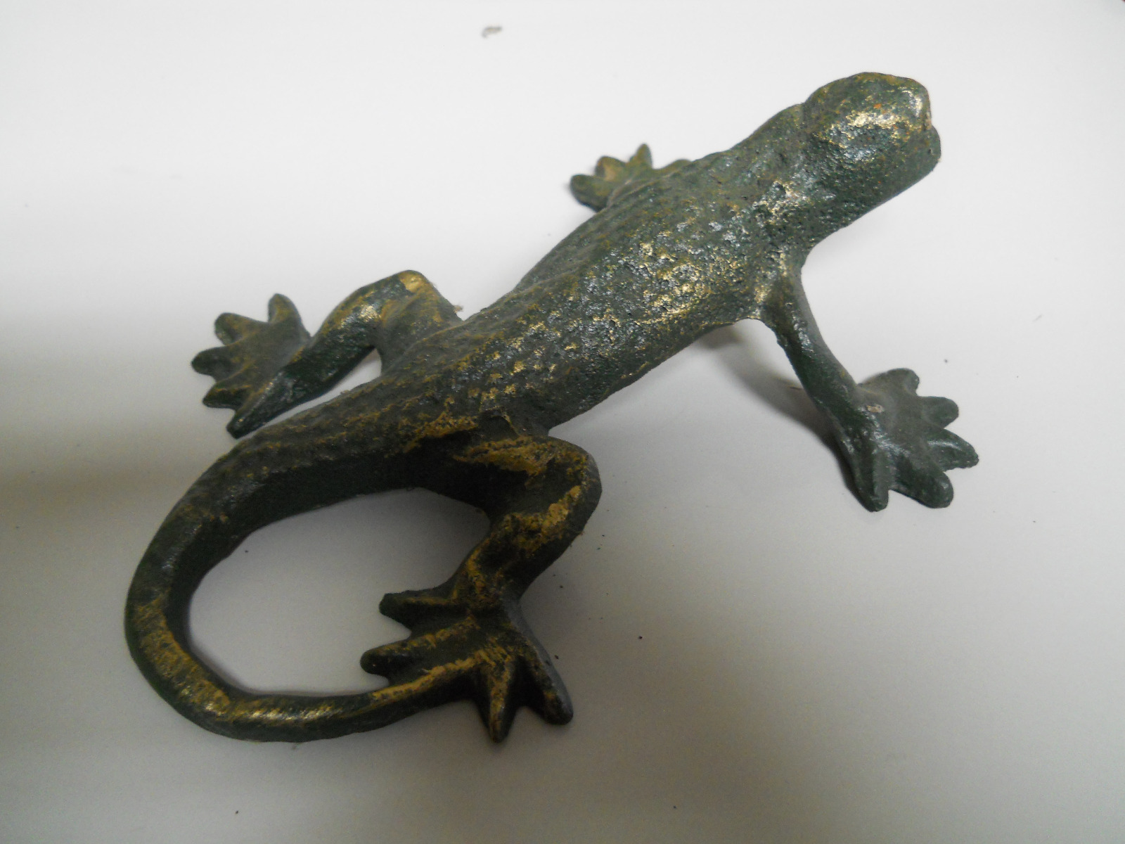 2 Cast Iron GREEN LIZARD Garden Statue GECKO Western Ranch Home Decor