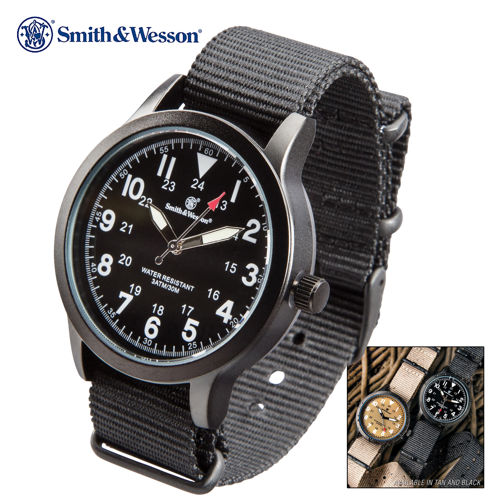 Smith & Wesson Black Canvas Tactical Military Case 30m Water Resistant Watch