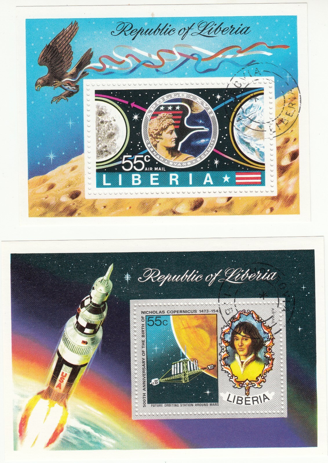 Liberia 1973 - Apollo 17 & Copernicus Souvenir Sheets CTO OG 