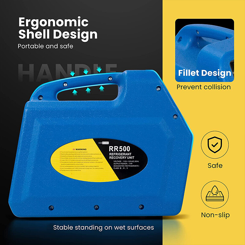 R1234YF 1 HP Dual Cylinder Refrigerant Recovery Machine Oil-Less Freon Recycling
