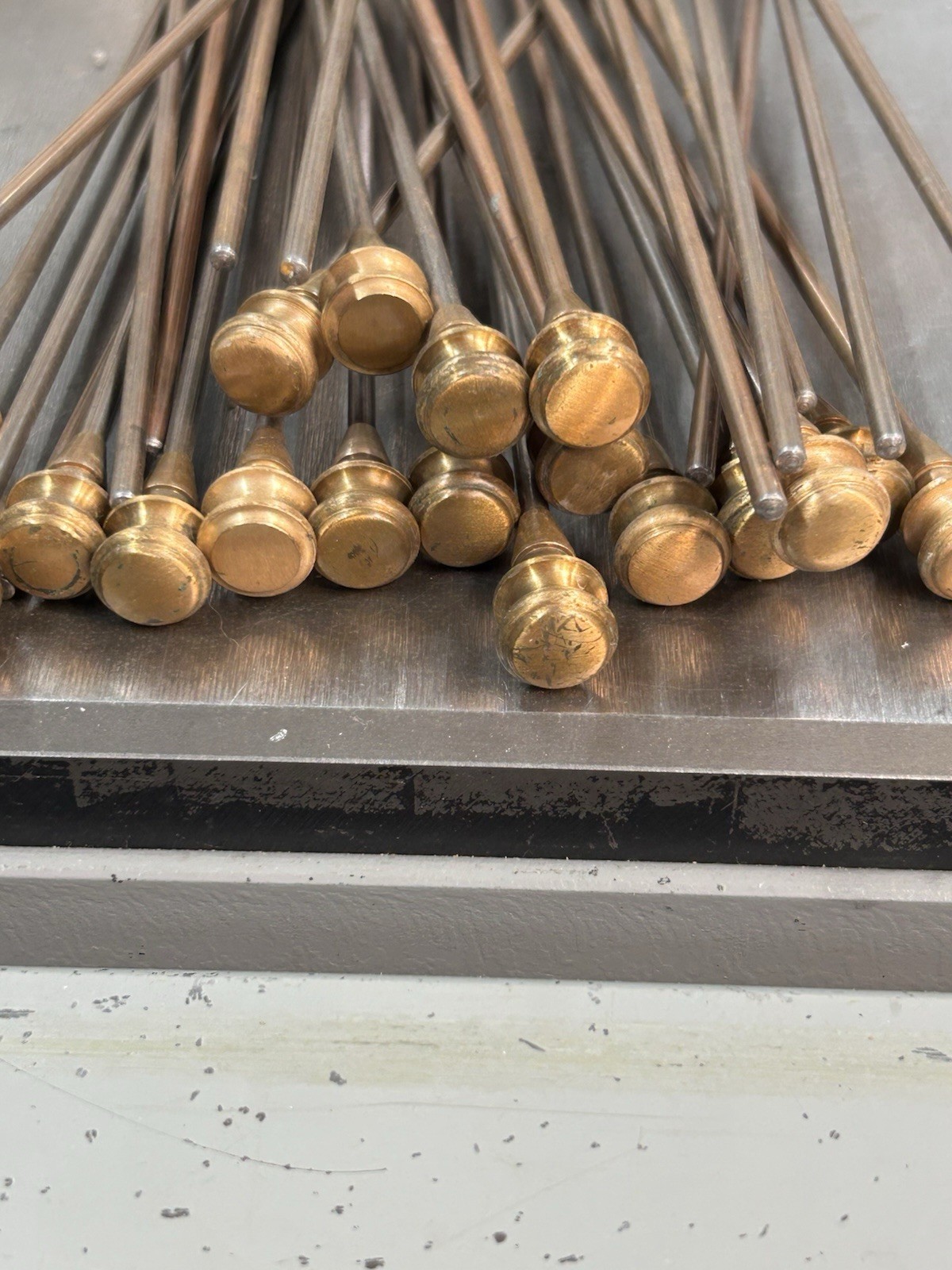 QTY 1 ANTIQUE CARD CATALOG SKEWER ROD WITH BRONZE KNOB AND BRONZE PLATED ROD