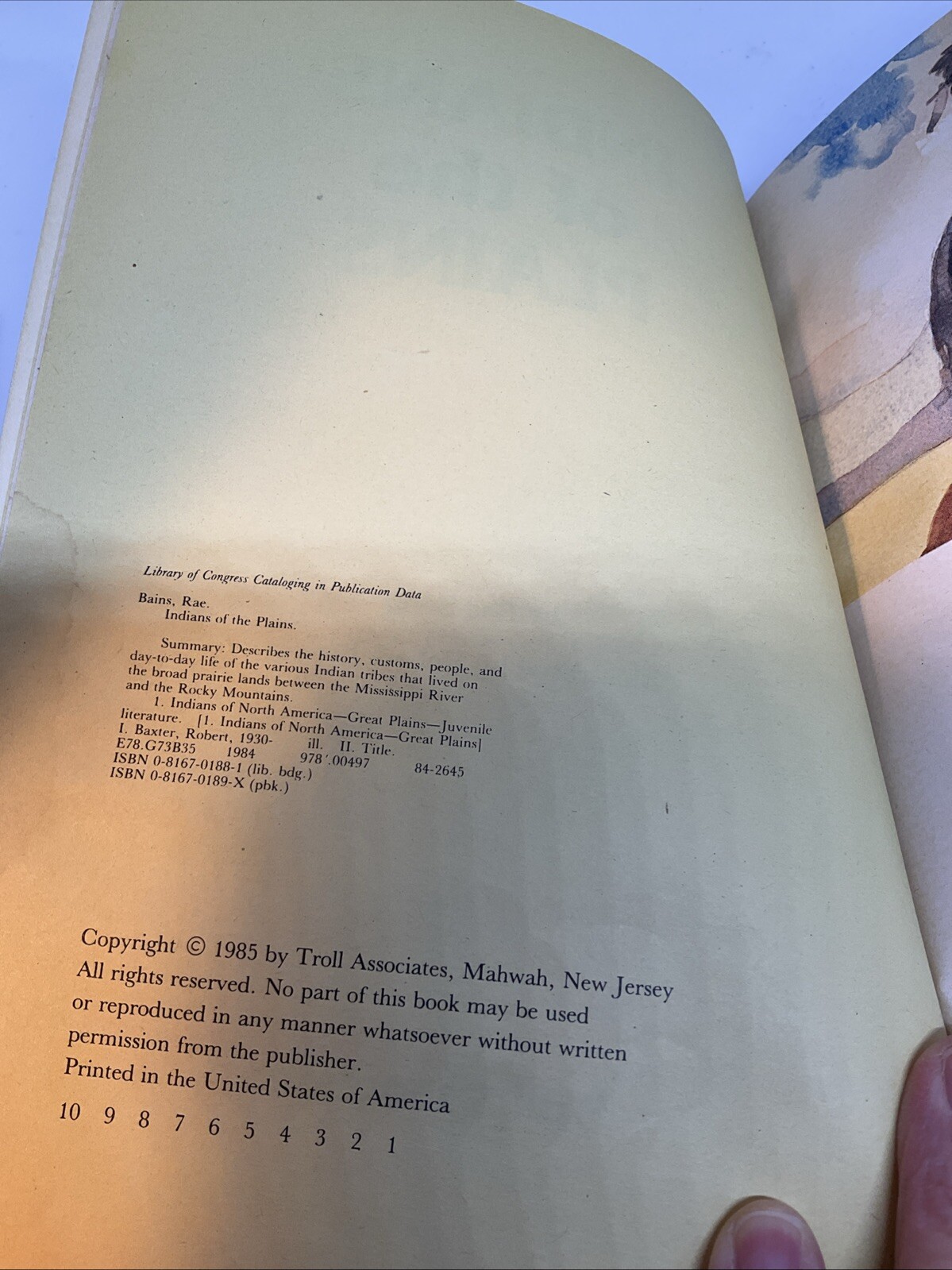 Indian of the Plains Rae Bains 1985 Children's Book Illustrated Vintage