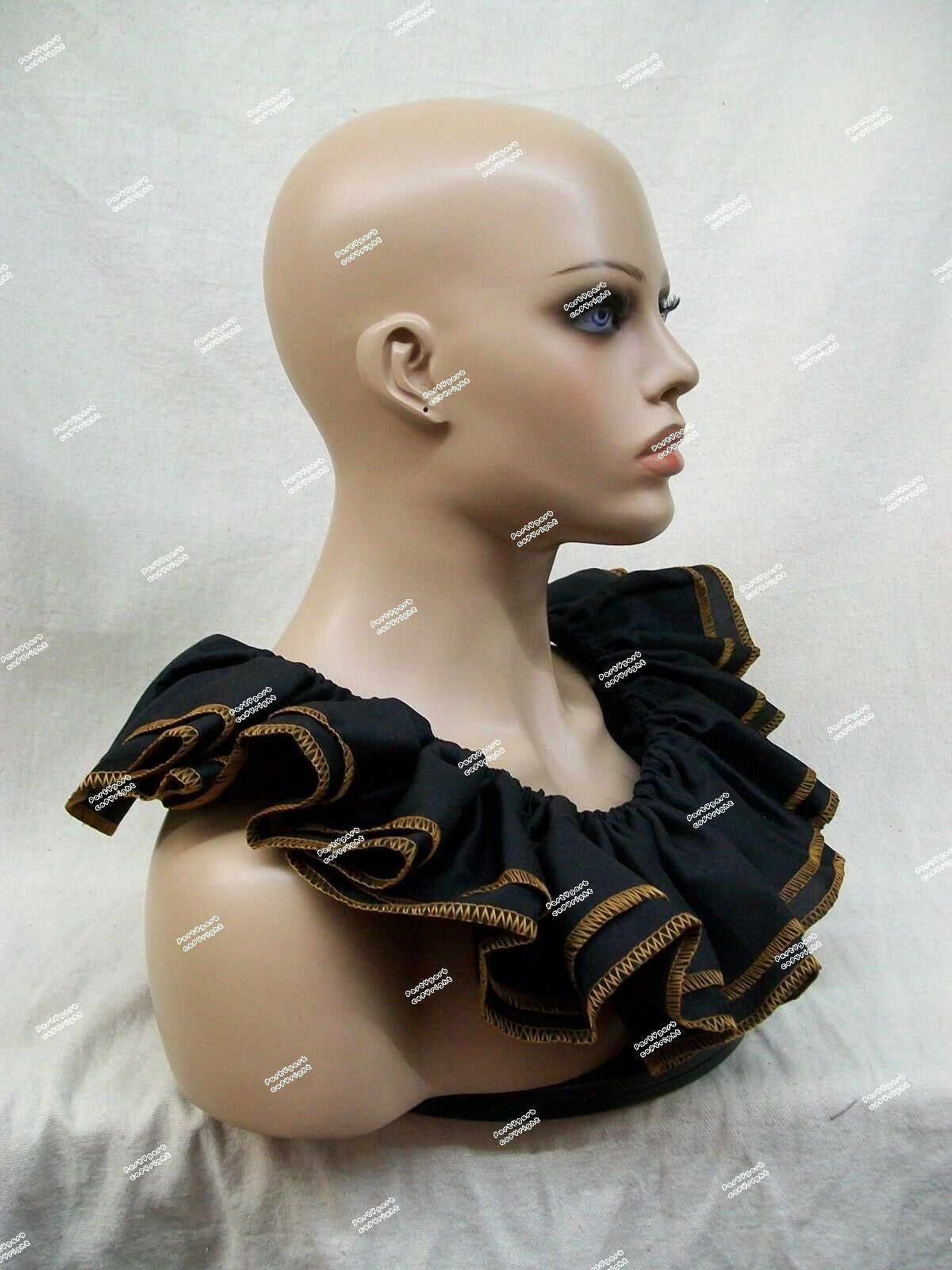 Black Orange Ruffle Clown Collar Gothic Jester Mime Renaissance Queen Victorian