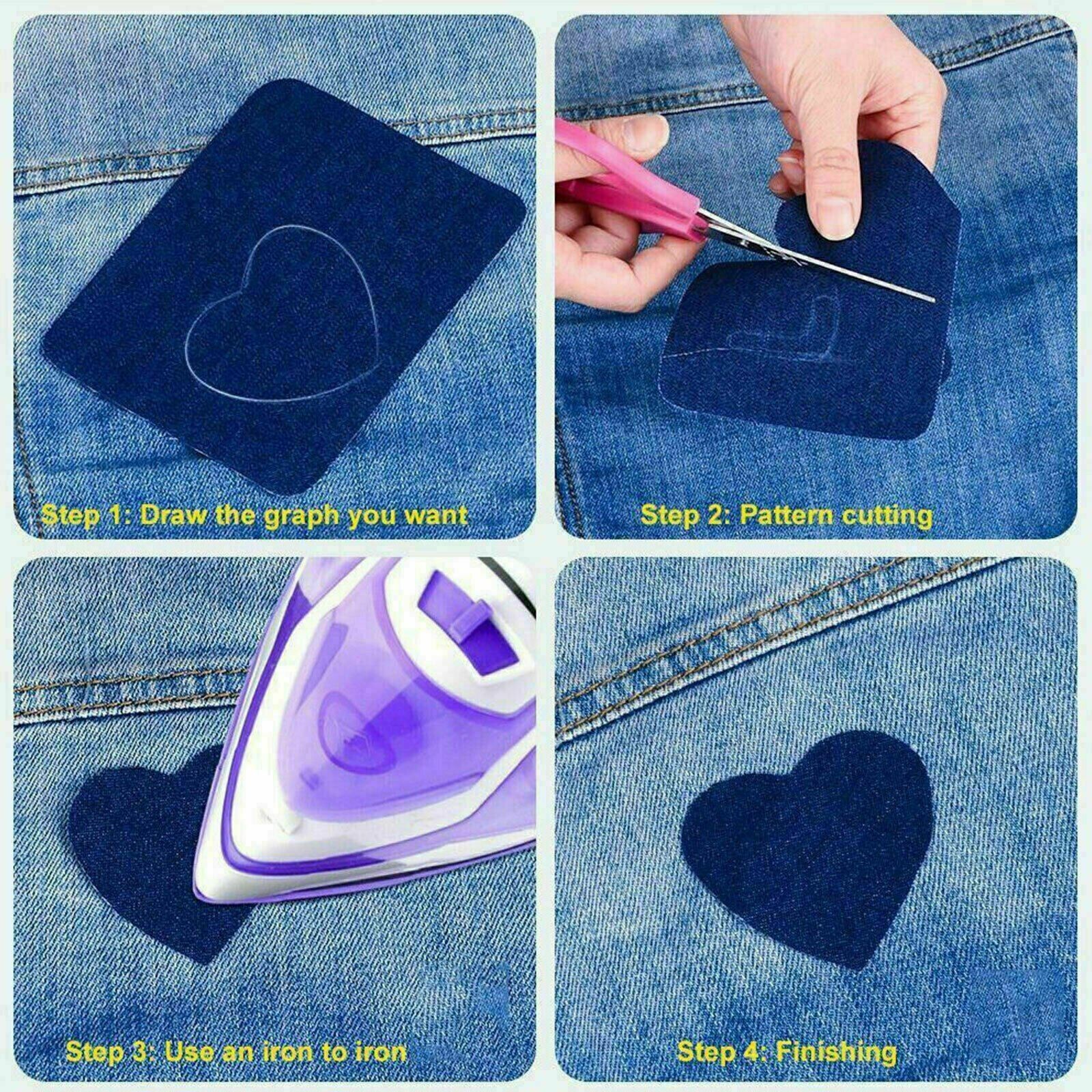 5 Colors DIY Iron on Denim Fabric Patches for Clothing Jeans Repair Kit（20pcs ）