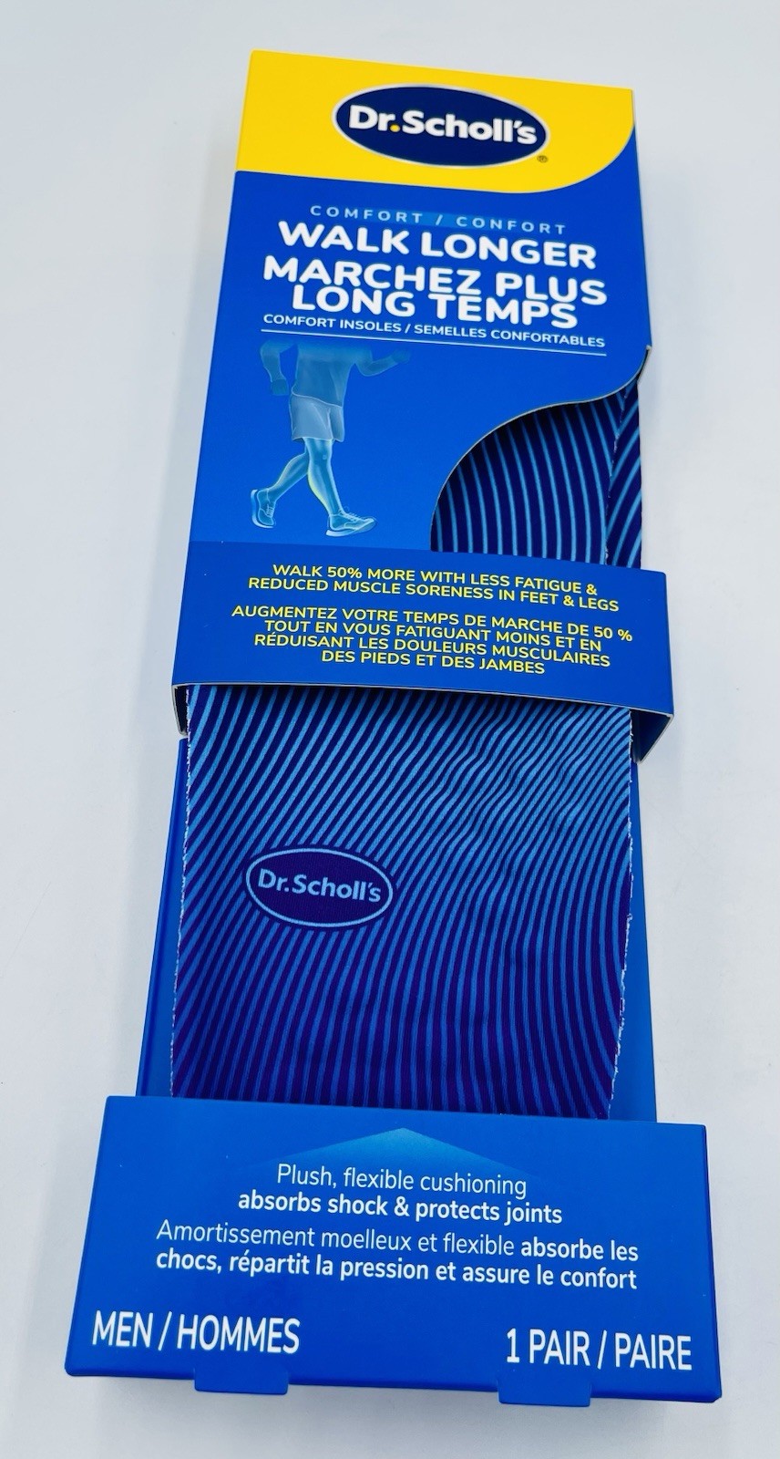 2 Pair -Dr.Scholl’s Walk Longer Plush Foam Insoles Men 8-14 Blue AP2 : 4 PCS