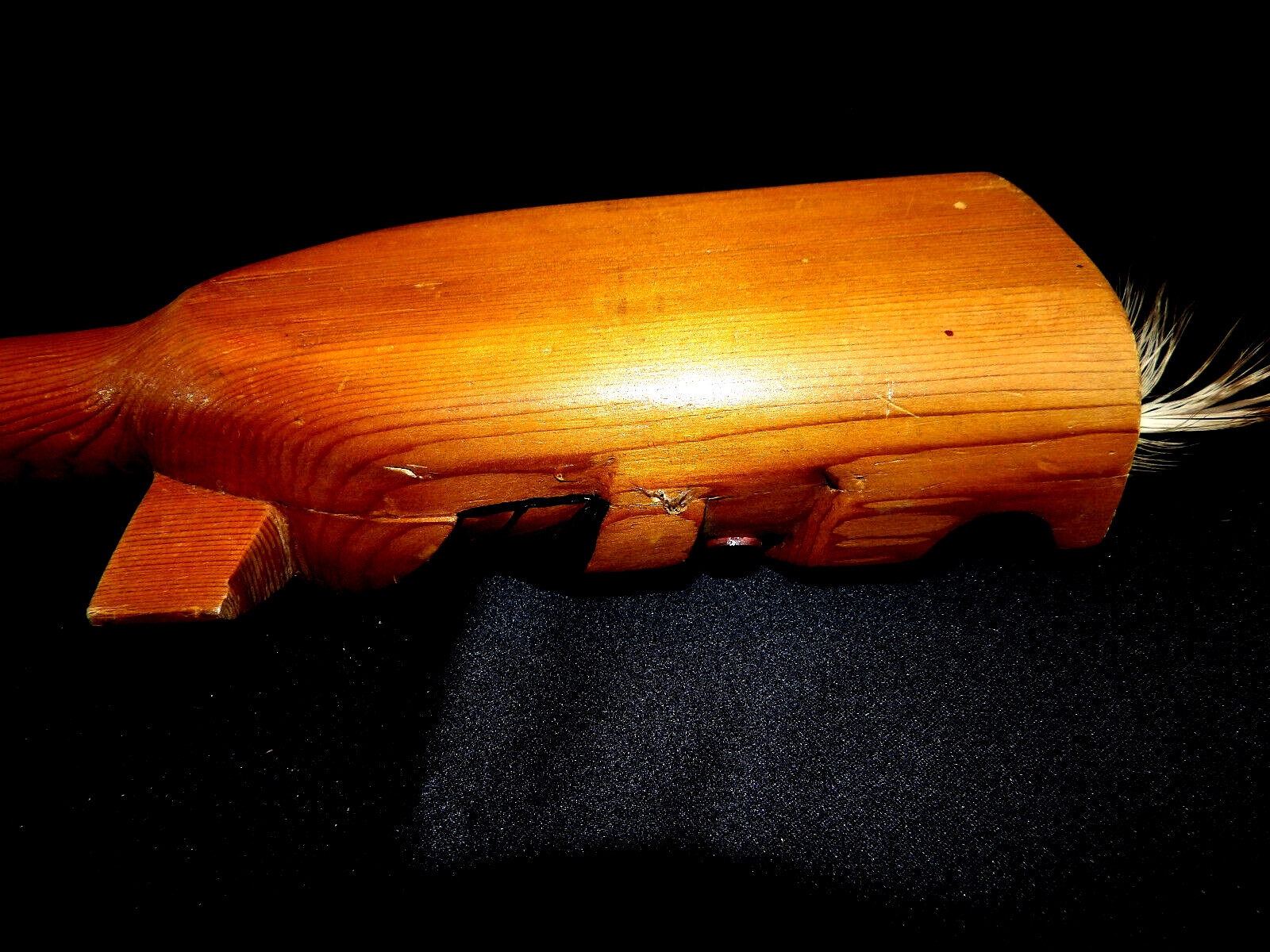 NW Coast Native American Hand Carved Cedar Rattle Wolf Shaman