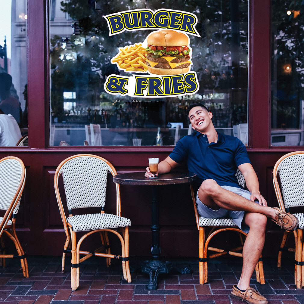 Food Truck Decals Burger & Fries Style A Restaurant & Food Concession Sign Brown