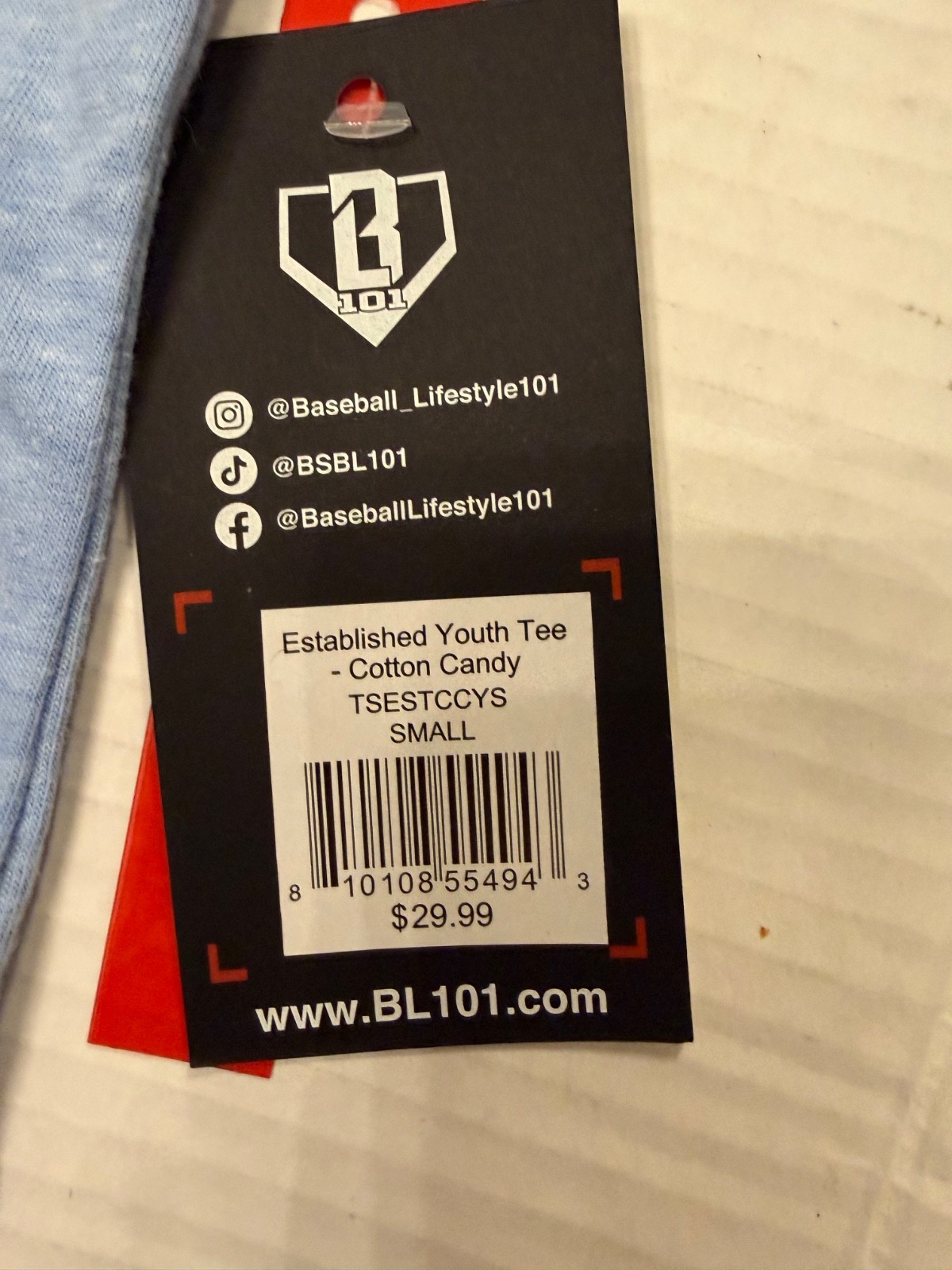 NWT Baseball Lifestyle 101 Youth Small T-shirt short sleeve blue cotton candy