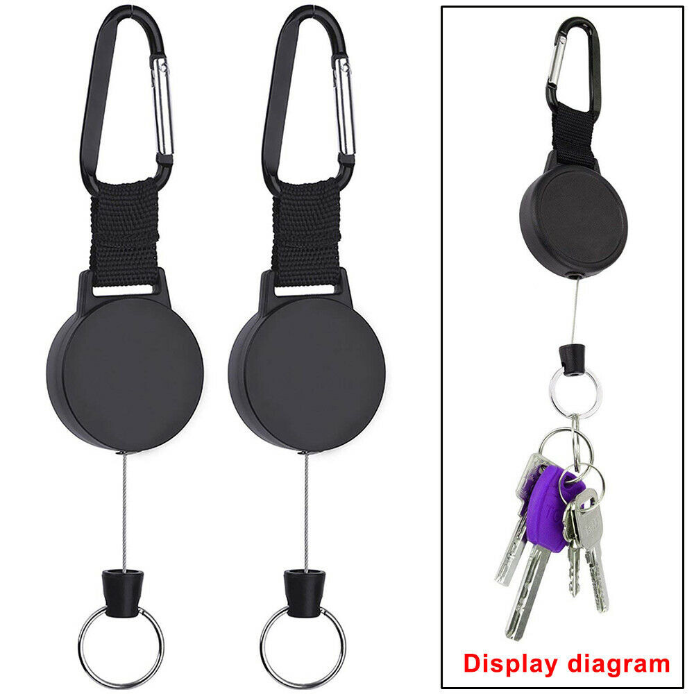 2PCS Retractable Key Tool Reel Holder Steel Clip Chain Belt Heavy Duty Split US