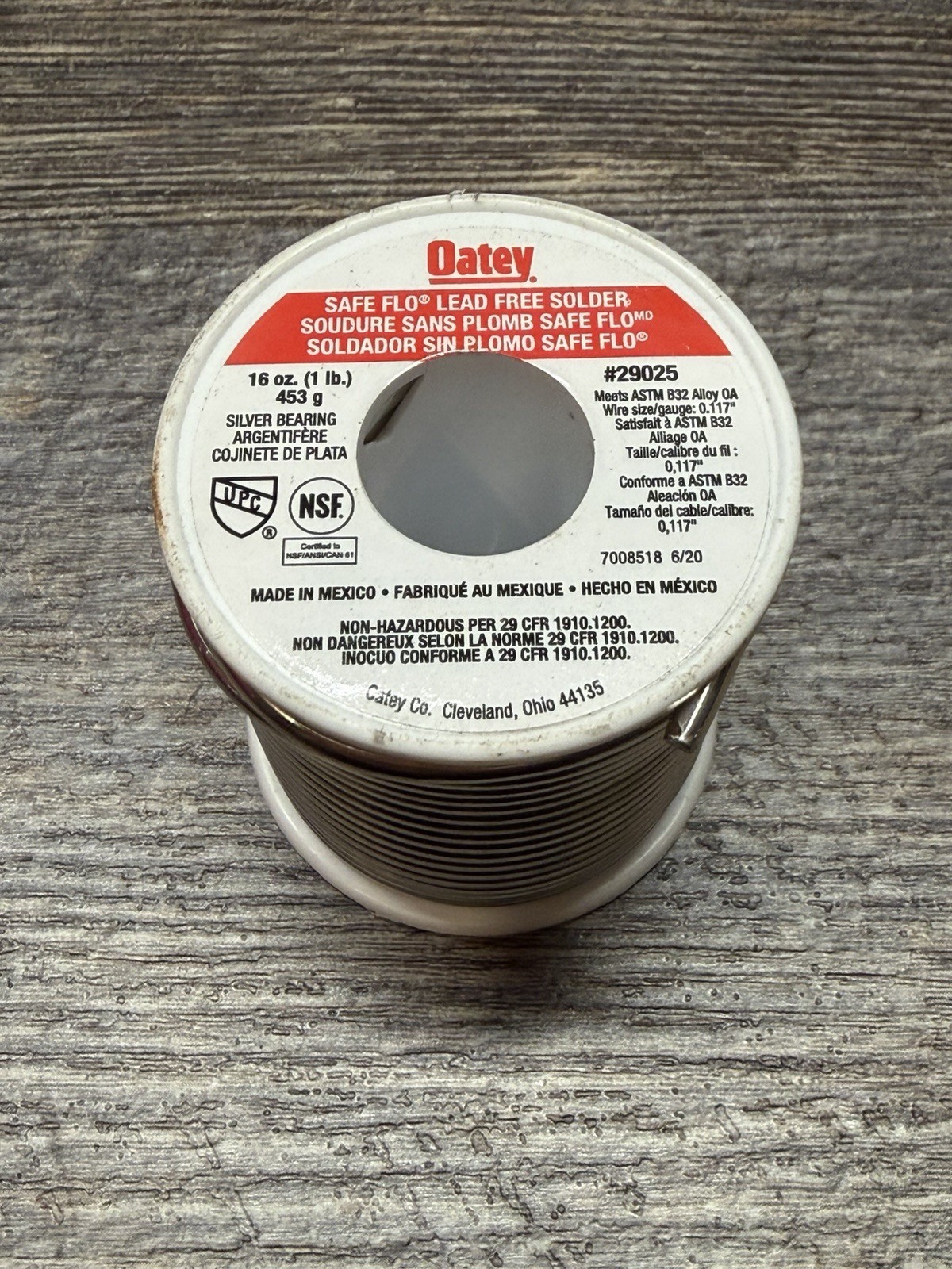 Oatey 1 Lb Safe Flo Lead Free Solder #29025 Silver Bearing NEW
