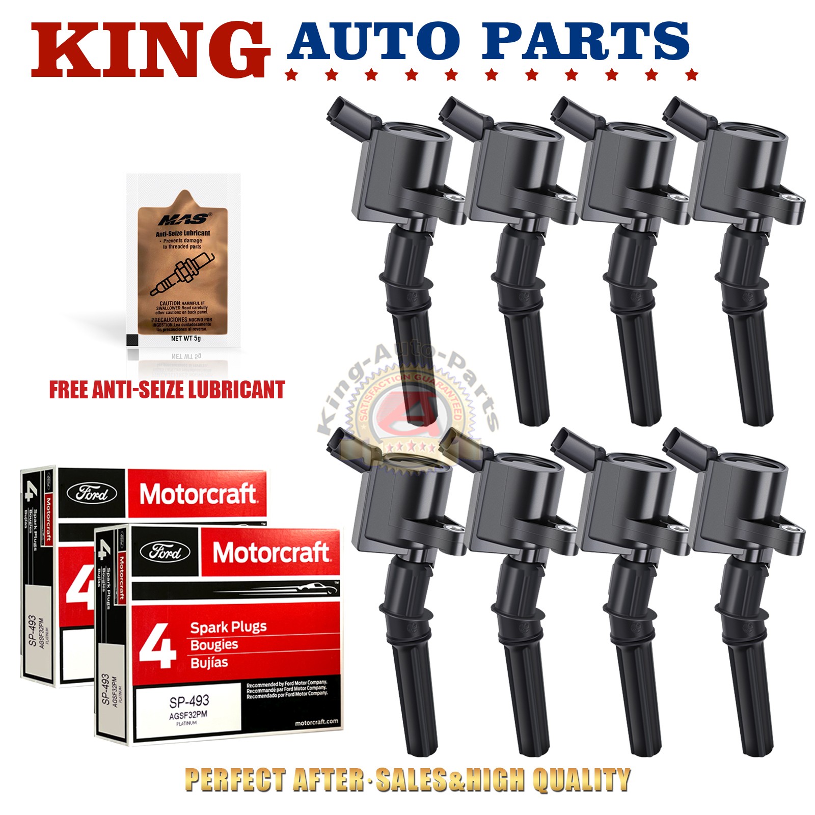 8pcs Ignition Coils DG508 & Motorcraft Spark Plugs SP493 Ford F150 E150 Explorer