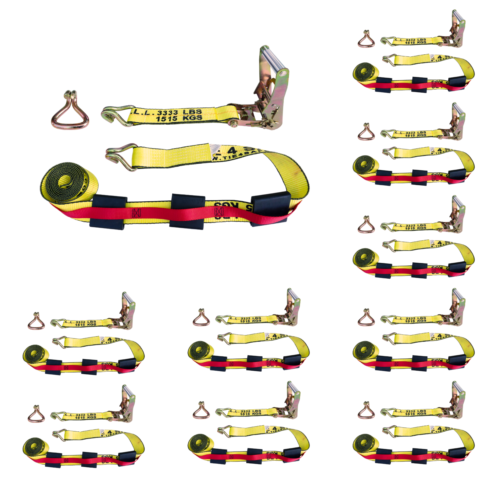 10 Pack 2" x 10' Over Tire Car Hauler Truck Trailer Auto Ratchet Tie Down Strap