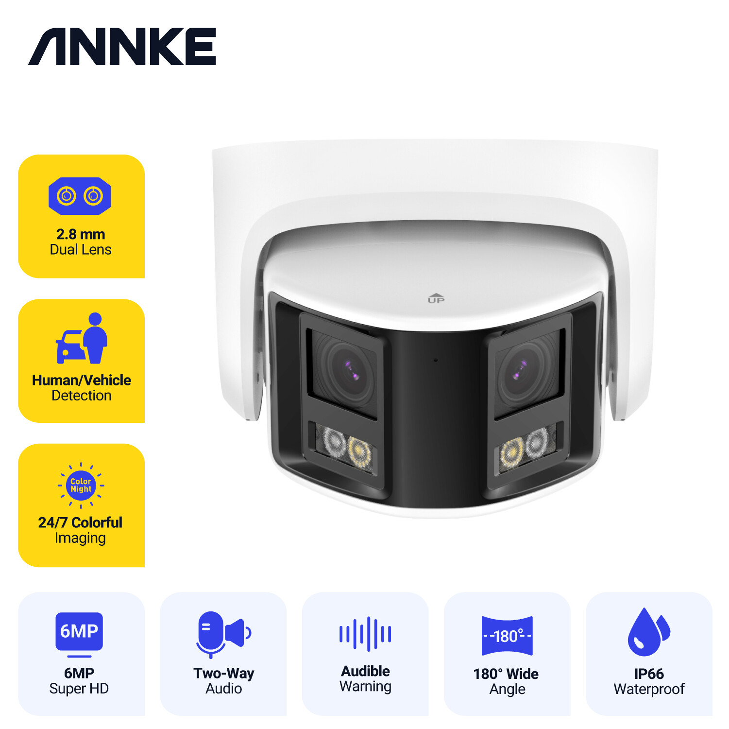 ANNKE 6MP POE Security IP Camera Dual Lens Outdoor Color Night Two-Way Audio AI