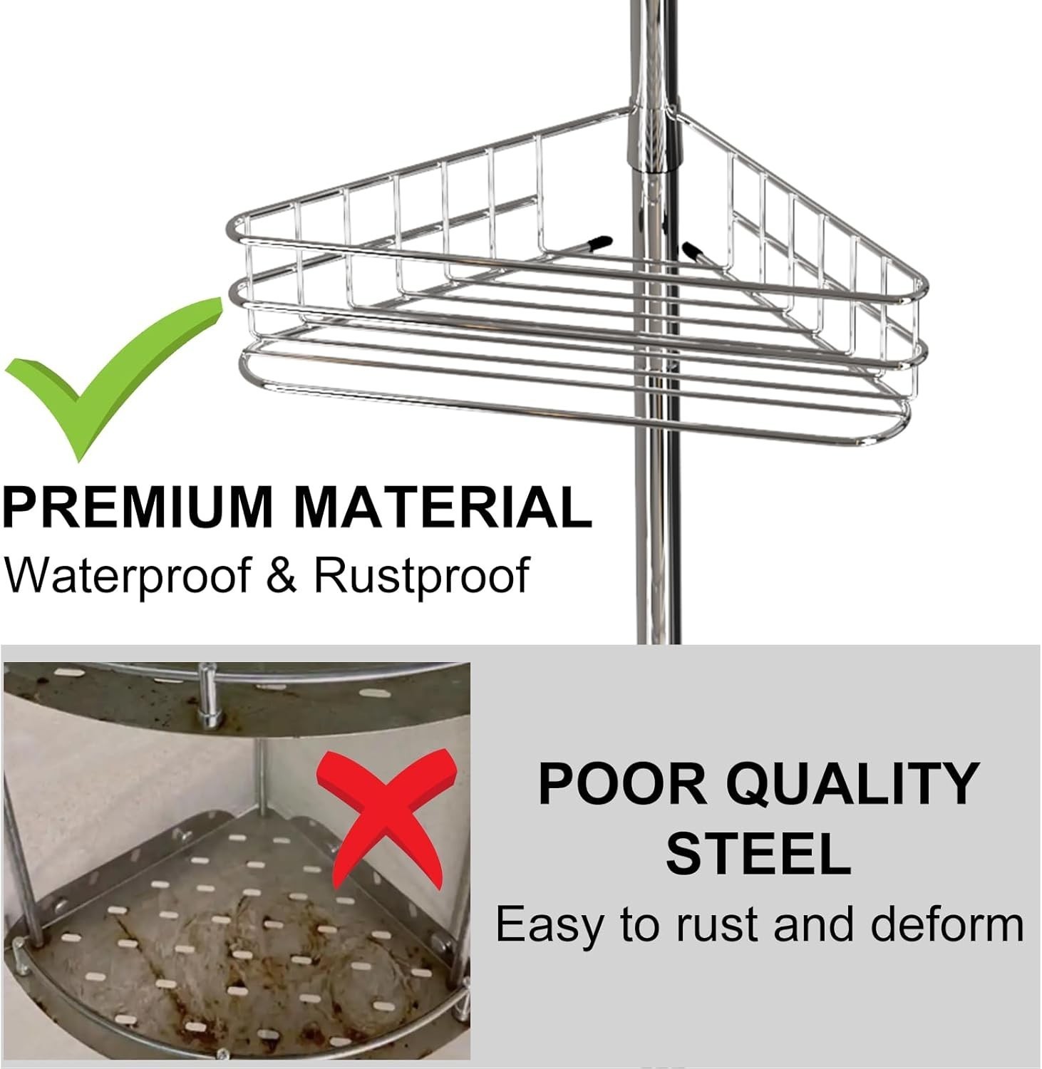 4 Tier Metal Rustproof Shower Corner Caddy Organizer for Bathroom Tension Pole