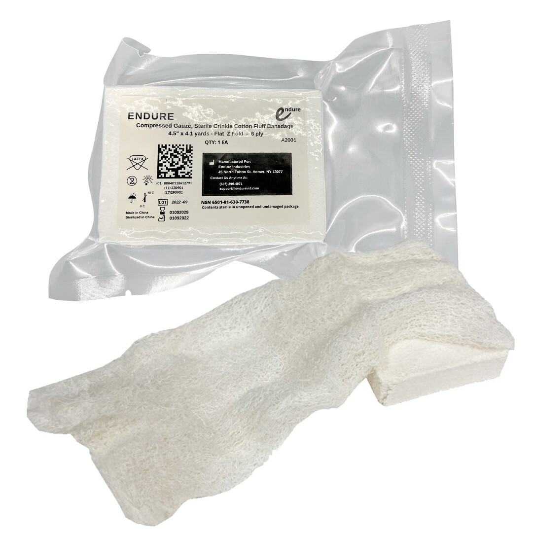 First Aid Compressed Gauze, Sterile Crinkle Cotton Fluff Hemostatic Bandage, 2 P