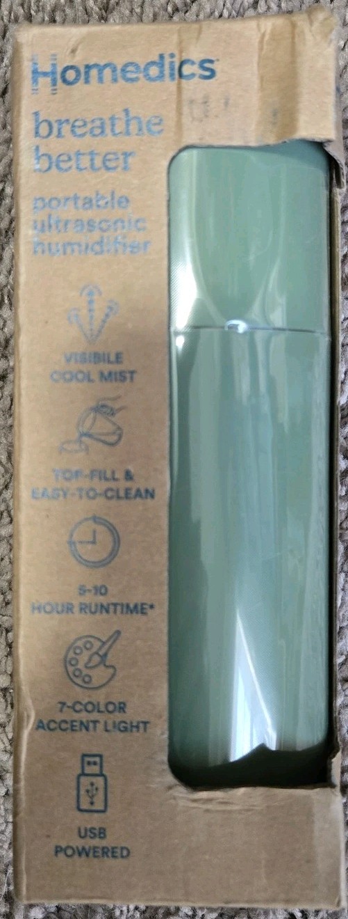 Homedics Portable USB Ultrasonic Humidifier Travel Size -Choose Your Color- New