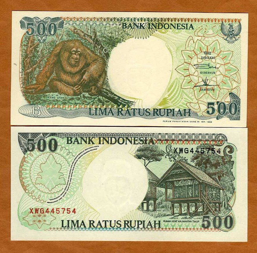 Indonesia, 500 Rupiah, 1992/1999, P-128, UNC Orangutan