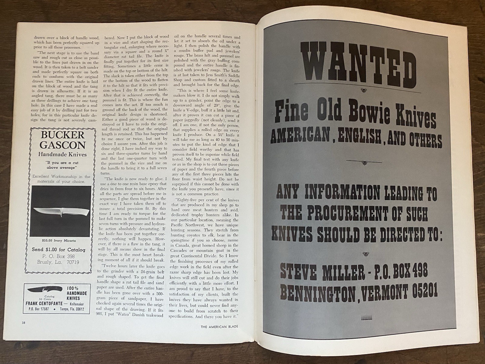 Rod Chappel Handmade Knife Article, American Blade 1973 Ad