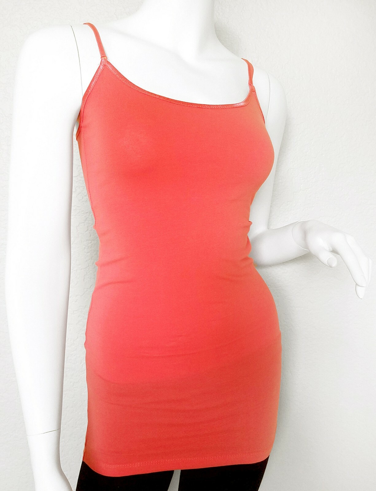 (Bozzolo) Plain Long Tank Top w/Spaghetti Straps Cotton Cami Junior Size S M L