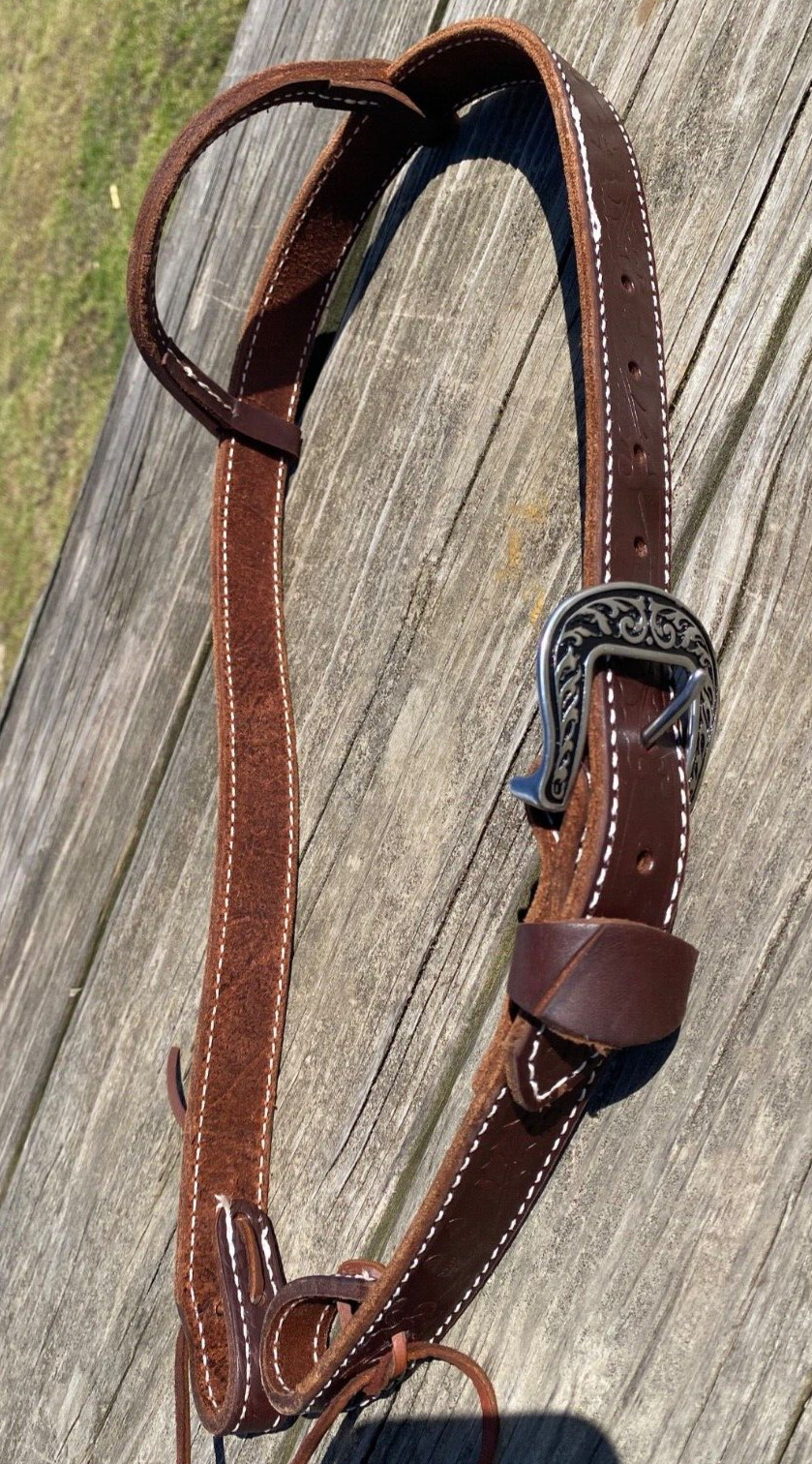 Amish made 1 1/4" leaf tooled brown Western headstall w/Jeremiah Watt  buckle