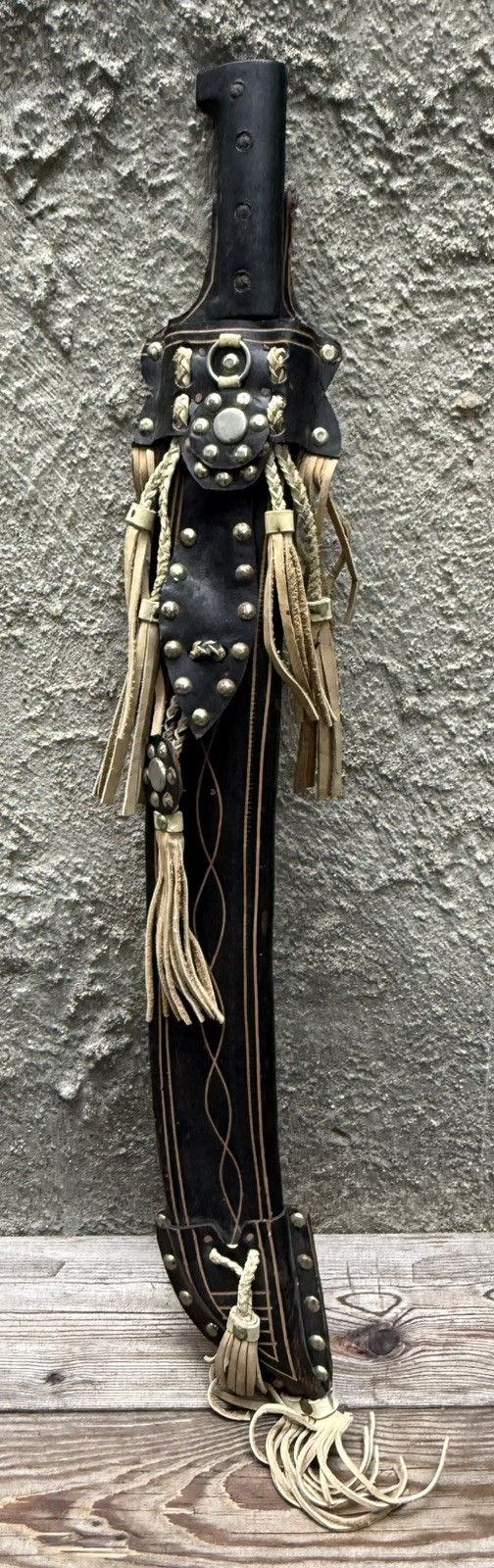 Vintage La Marca Promedoca Machete w/ Ornate Hand Tooled Leather Sheath 28”