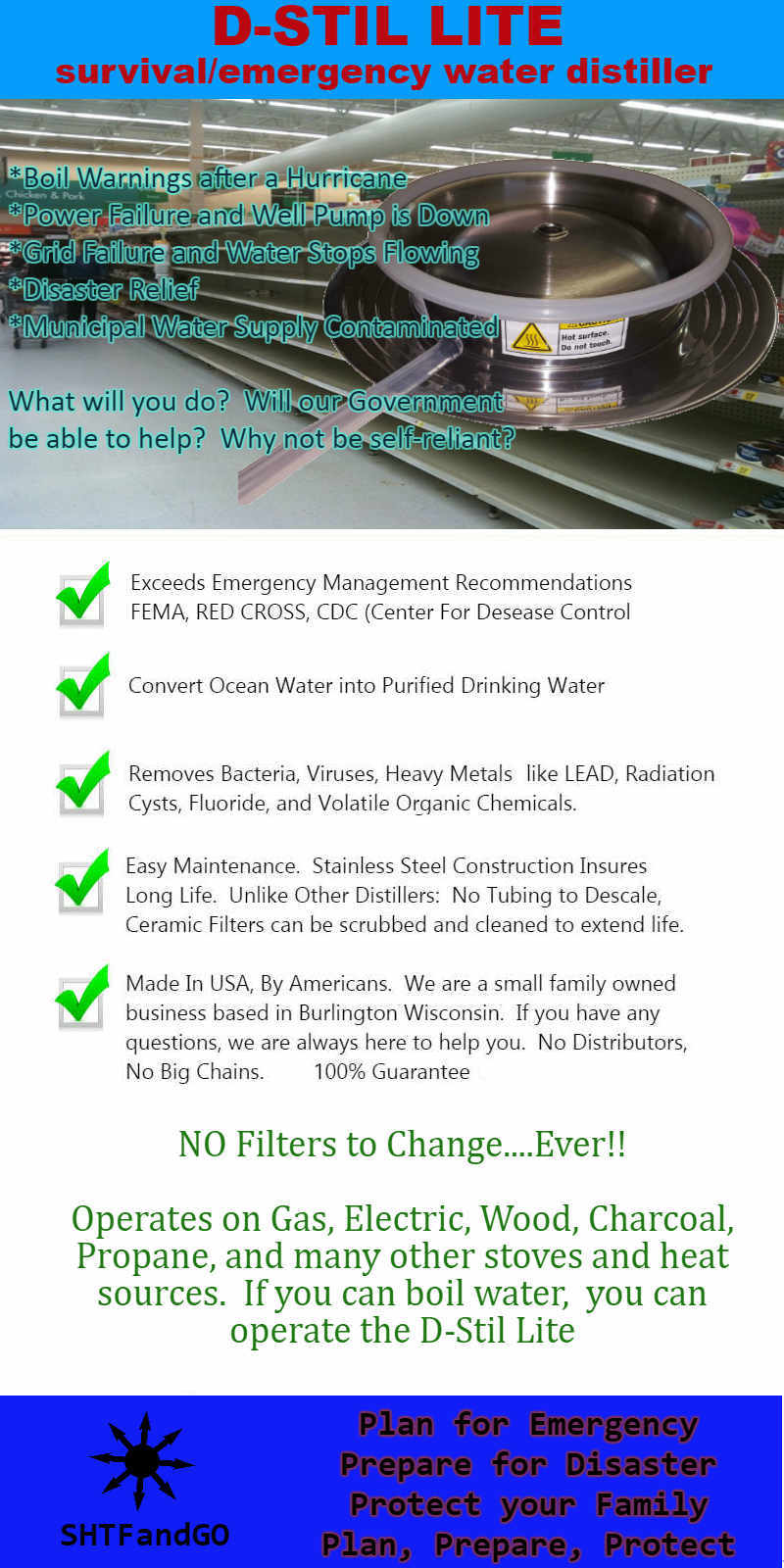 D-STIL Lite(tm) Emergency Survival Water Distiller When you have No Electricity