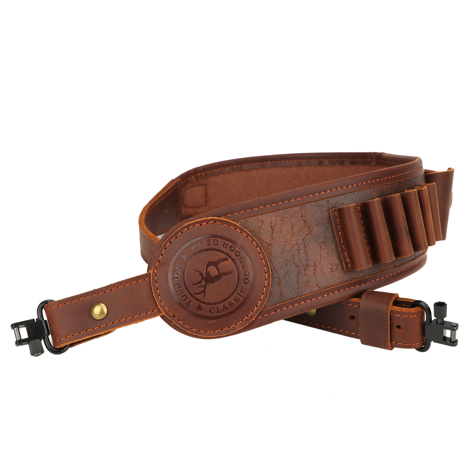 Tourbon PU Leather Rifle Sling Gun Shell Loops Hunt Ammo Strap .308.30-06,45-70