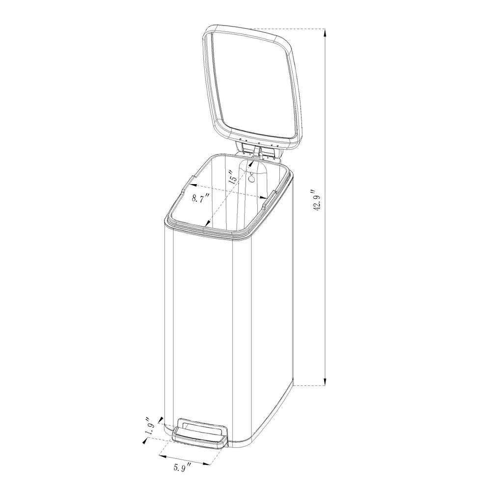 45L Slim Step Trash Can - Brightroom: Stainless Steel Kitchen Garbage Can,