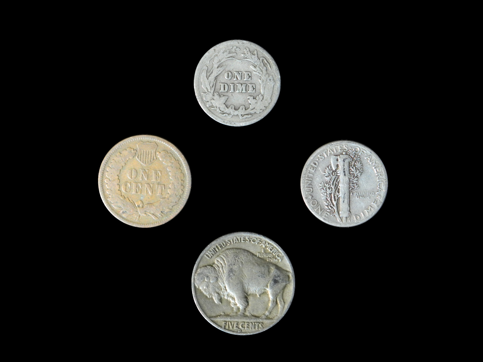 4 Coin US Estate Lot Set Barber Dime Buffalo Indian Head & Mercury