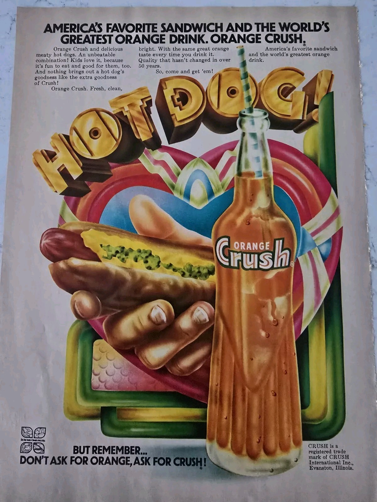 1978 Orange crush soda bottle favorite sandwich greatest drink vintage ad