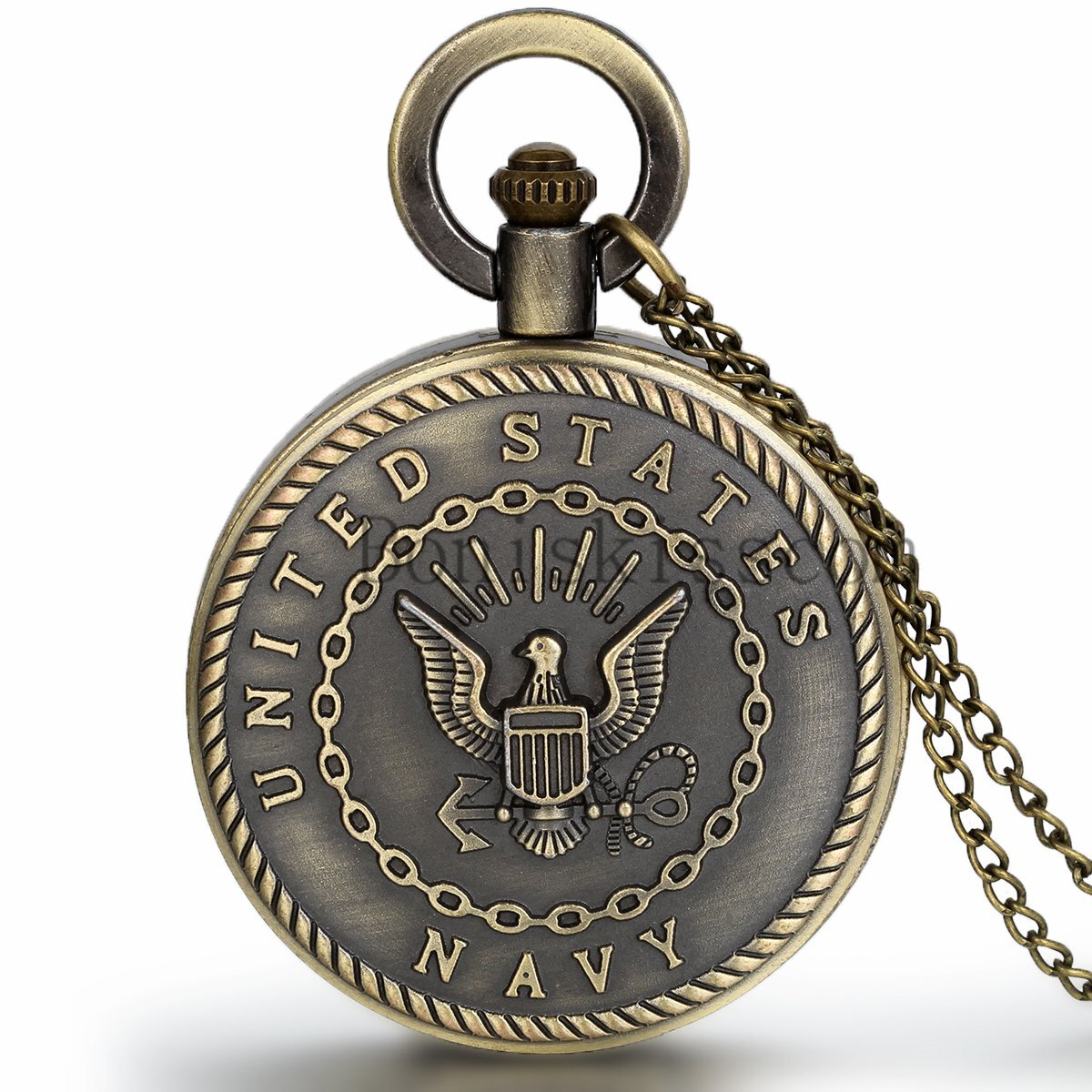 Men Vintage Classic United States Marine Corps Navy Quartz Pocket Watch Necklace