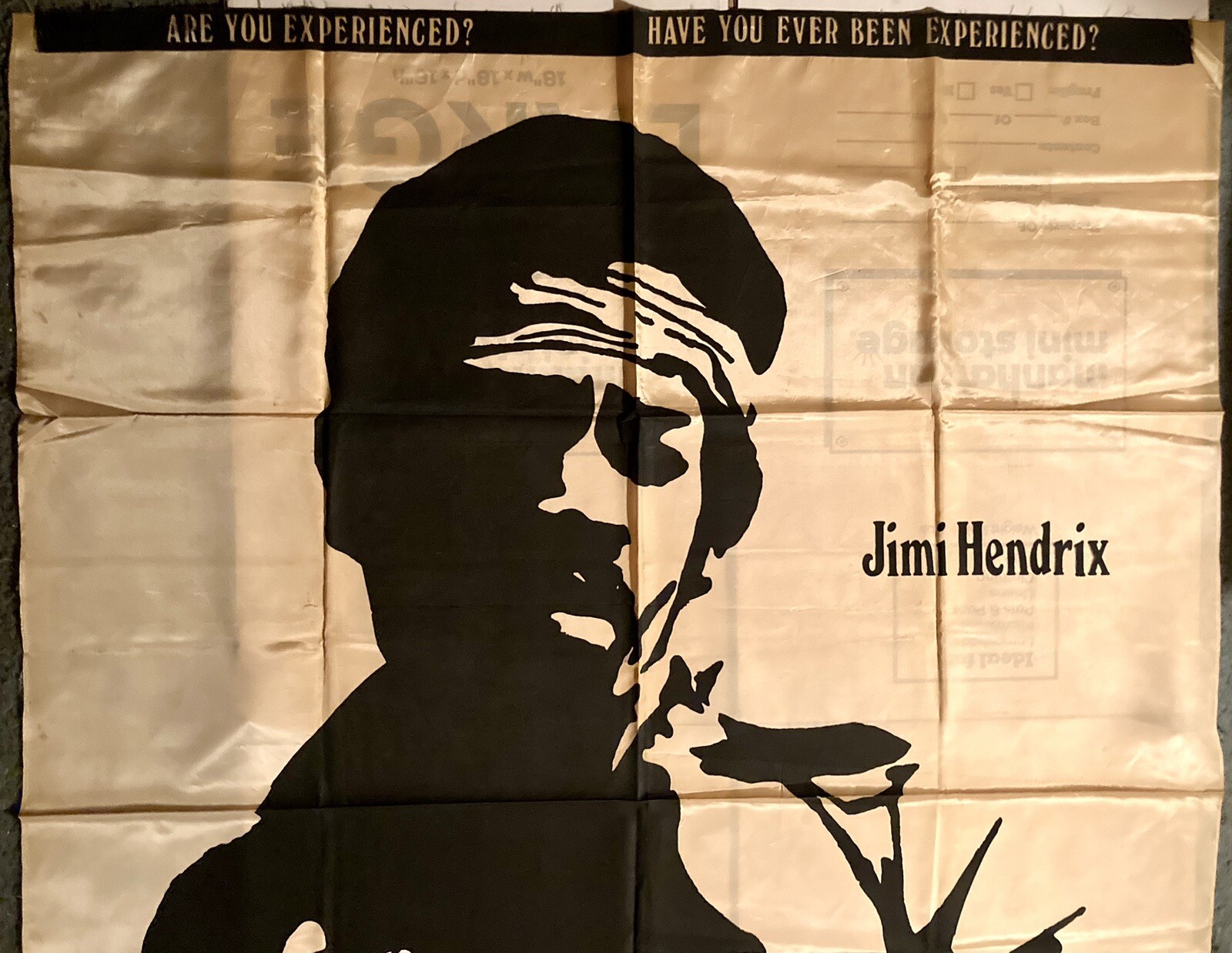 JIMI HENDRIX RARE VINT 1980S ARE YOU EXPERIENCED LARGE BANNER/TAPESTRY 58 L 45 W