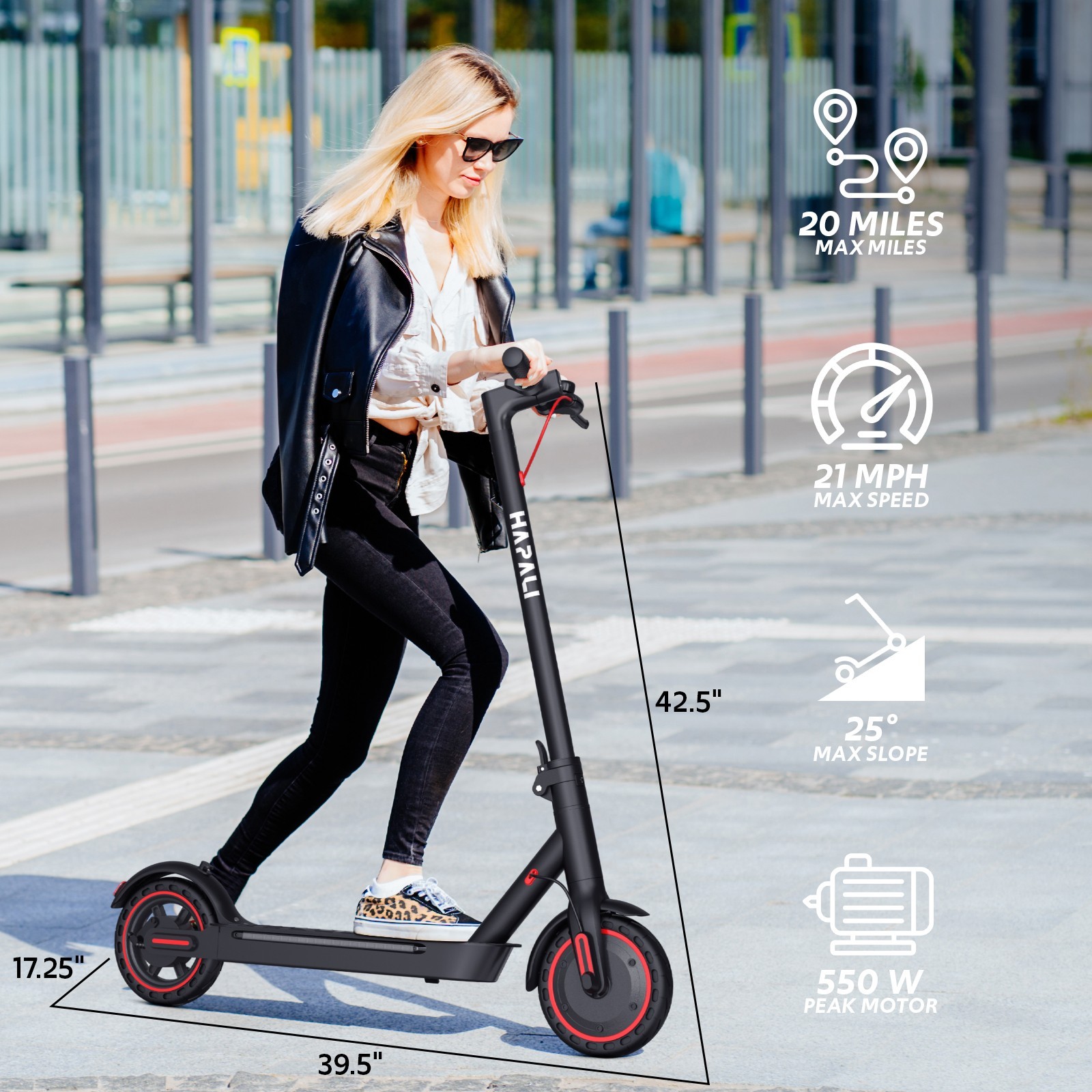 Electric Scooter Adults, Up to 21 MPH, Folding E-Scooter Built-in Side Lights