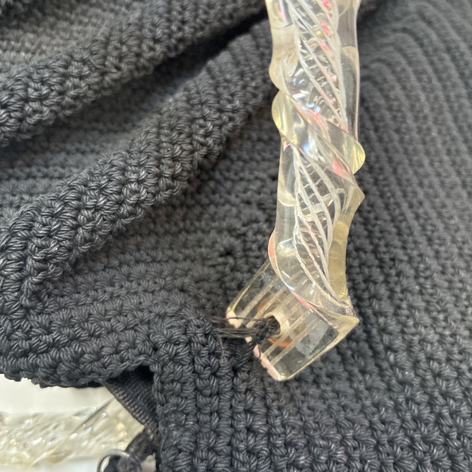 1930s Art Deco Crochet Handbag Clear Lucite Style Handle Provenance Depression