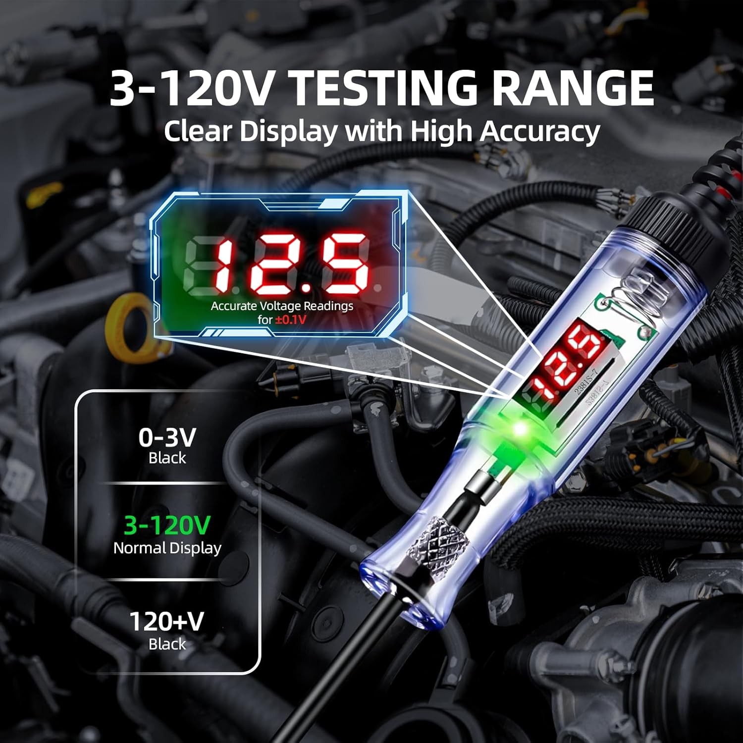 Automotive Test Light with 5-120V LED Digital Voltage Display, 3V-120V