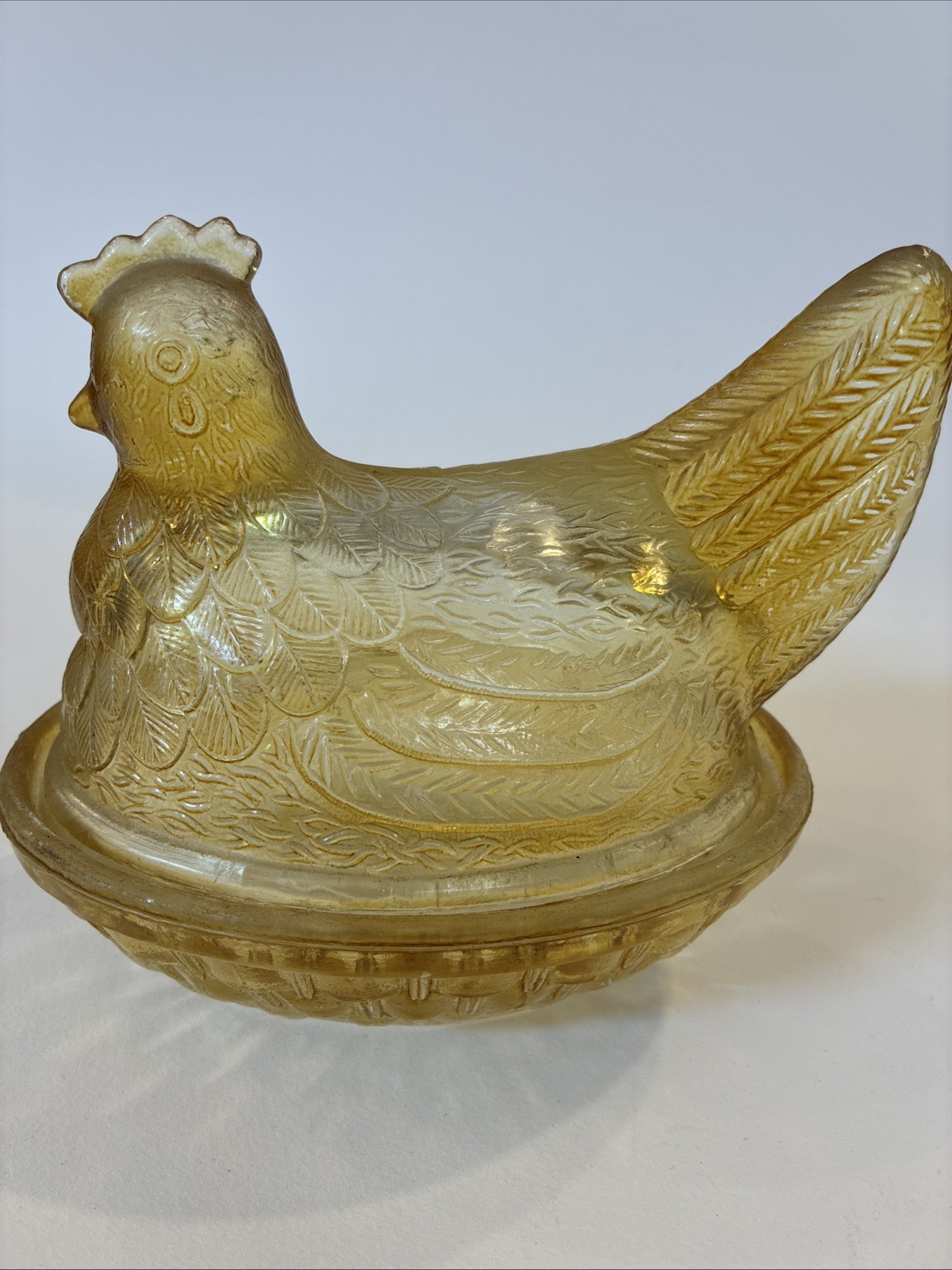 Yellow Hen In Nest Flash Glass As Is