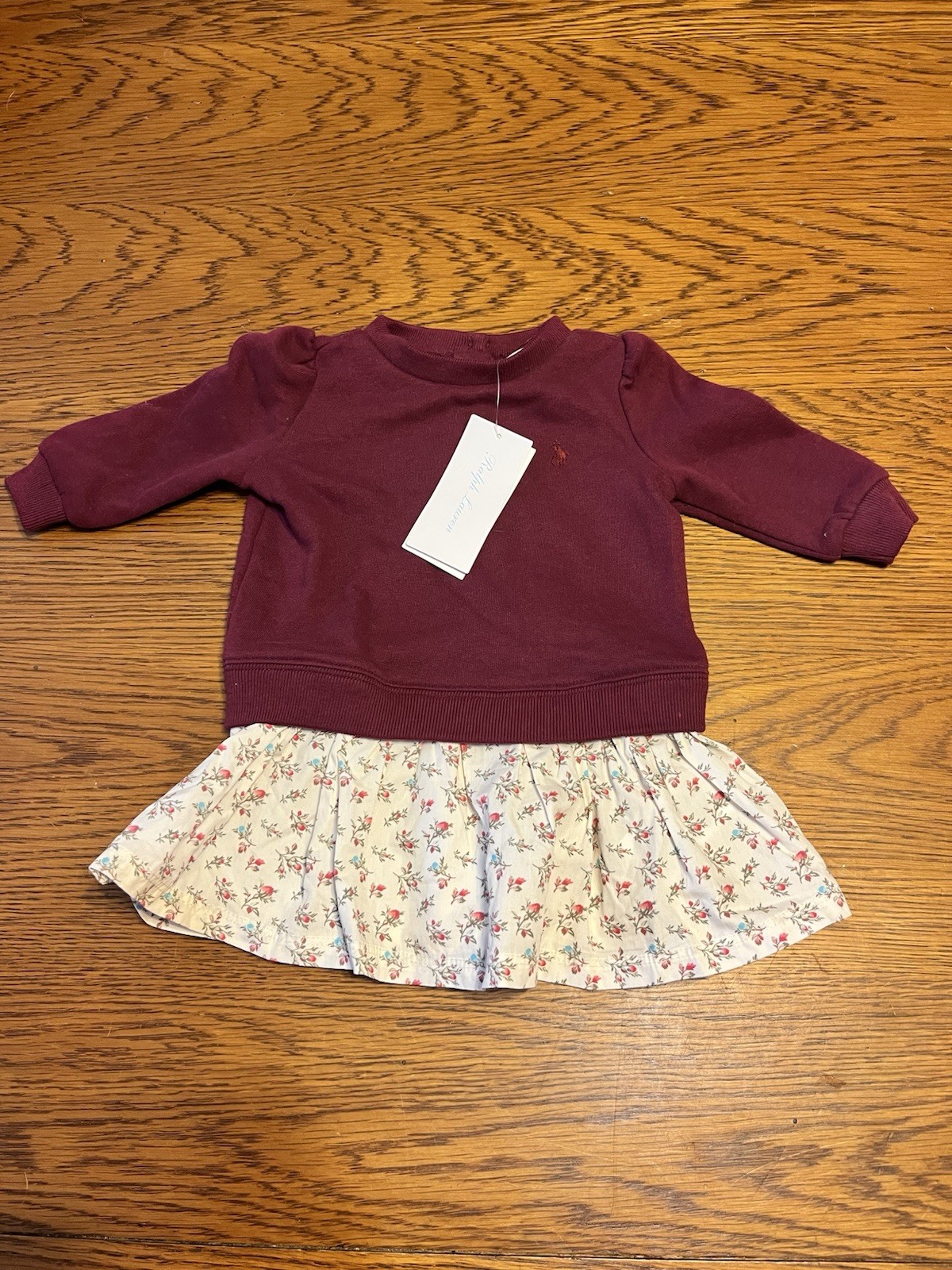 Polo Ralph Lauren Floral Fleece Sweatshirt Dress Baby Girl Size 6 Months NEW