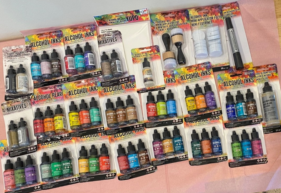 24 pc set Tim Holtz Ranger Adirondack Alcohol Ink 51 bottles diff inks + 6 acces