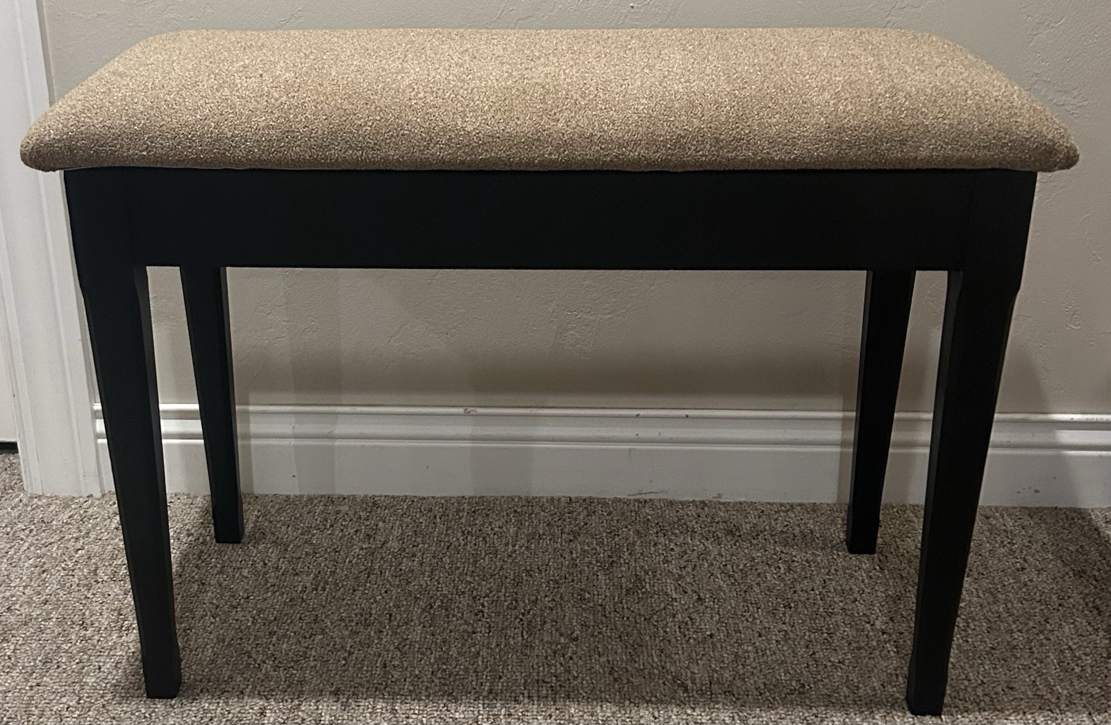 Vintage Black Piano Bench Upholstered with Storage