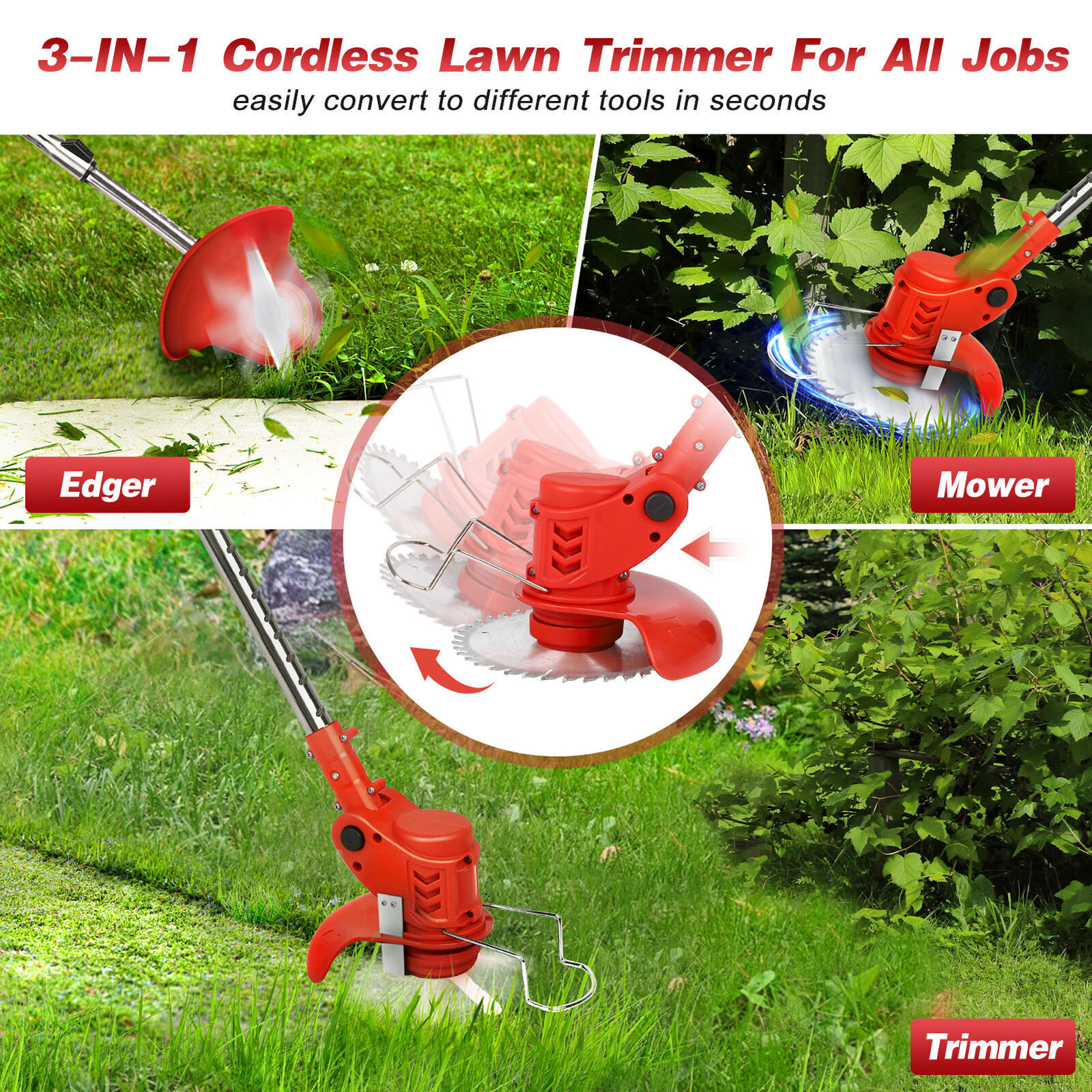 Electric Cordless Grass String Trimmer Lawn Edger Weed Wacker Cutter + 2 Battery