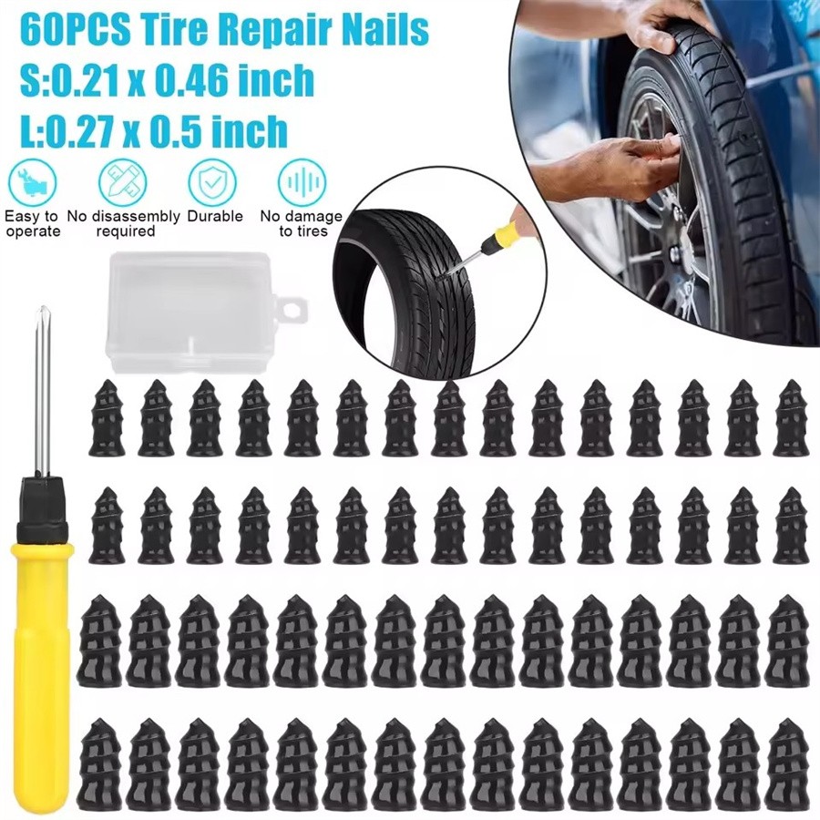 100PCS Tire Repair Screws Kit With Screwdriver 3 Sizes Rubber Plugs Flat Tires