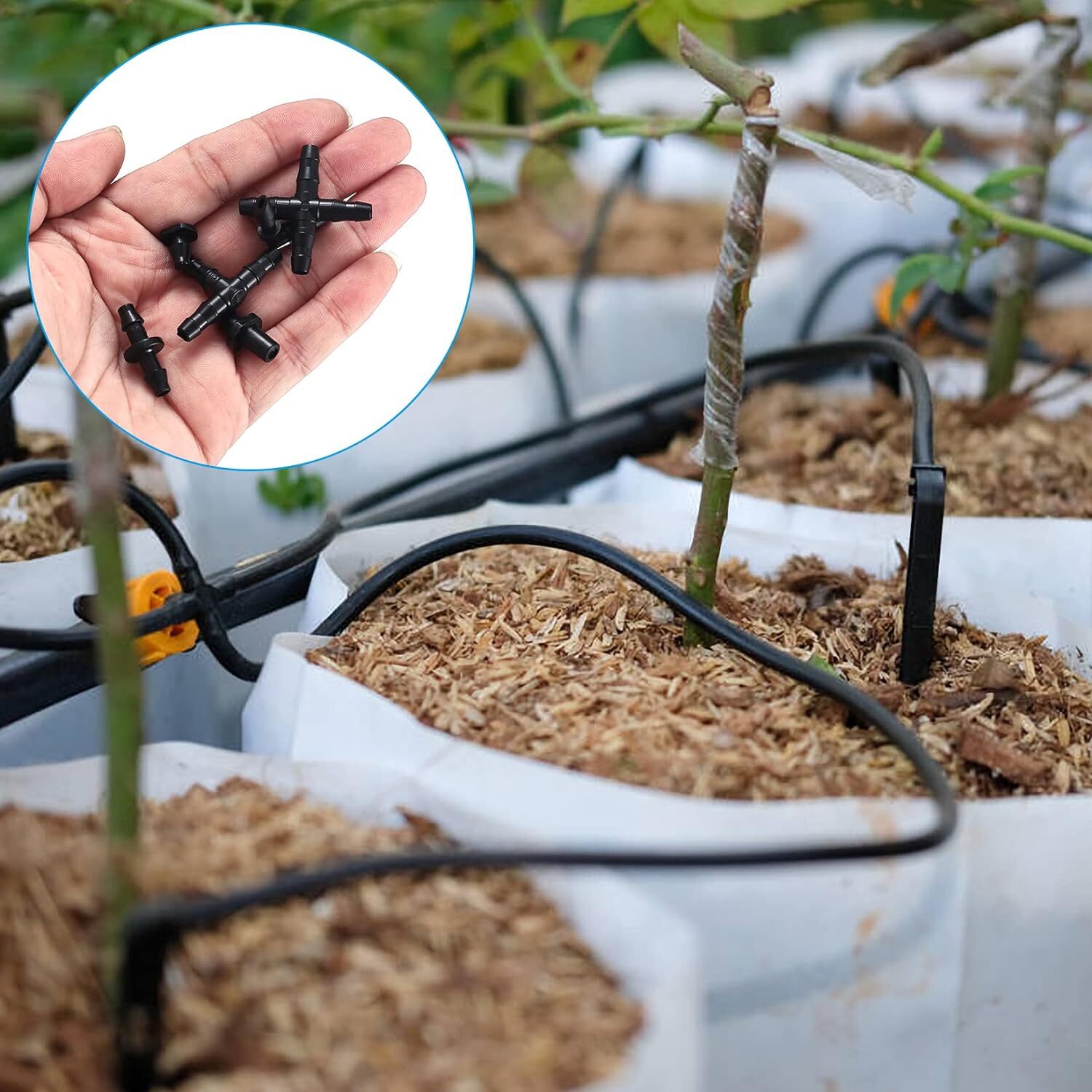 300 Pcs Irrigation Fittings Kit, Drip Irrigation Barbed Connectors 1/4'' Tubing