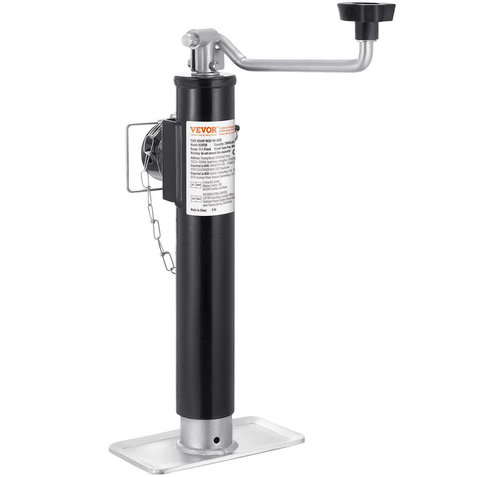 Trailer Jack Weld-on Pipe Mount Swivel Trailer Jack 2000 lbs 10" Travel