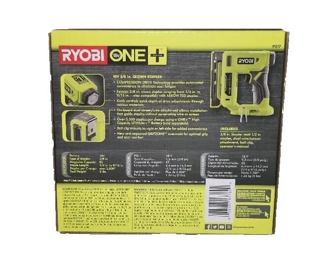 Ryobi P317 ONE+ 18V Cordless Compression Drive 3/8 in. Stapler (Tool Only) NEW!