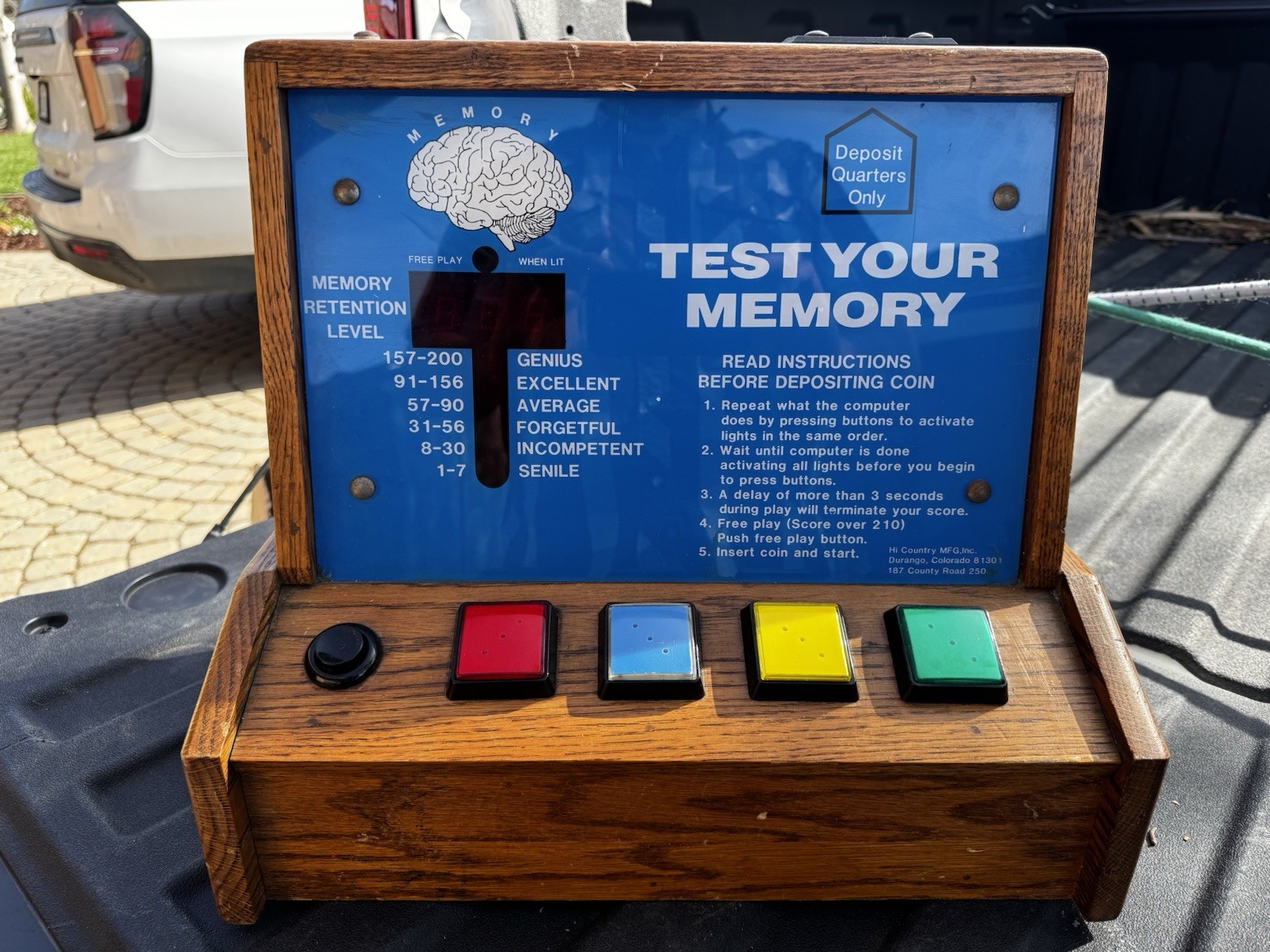 Memory Tester Quarter Coin Operated Simon Says Like Color-Sequence Matching Game