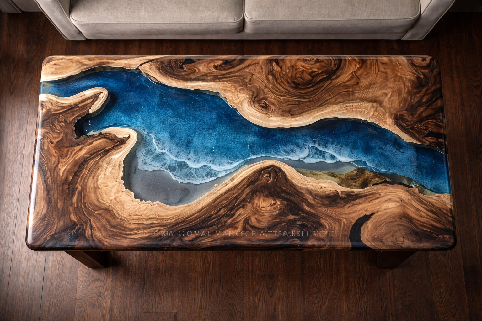 Luxury Epoxy River Table Top Blue Ocean Resin Handmade Wood Coffee Table