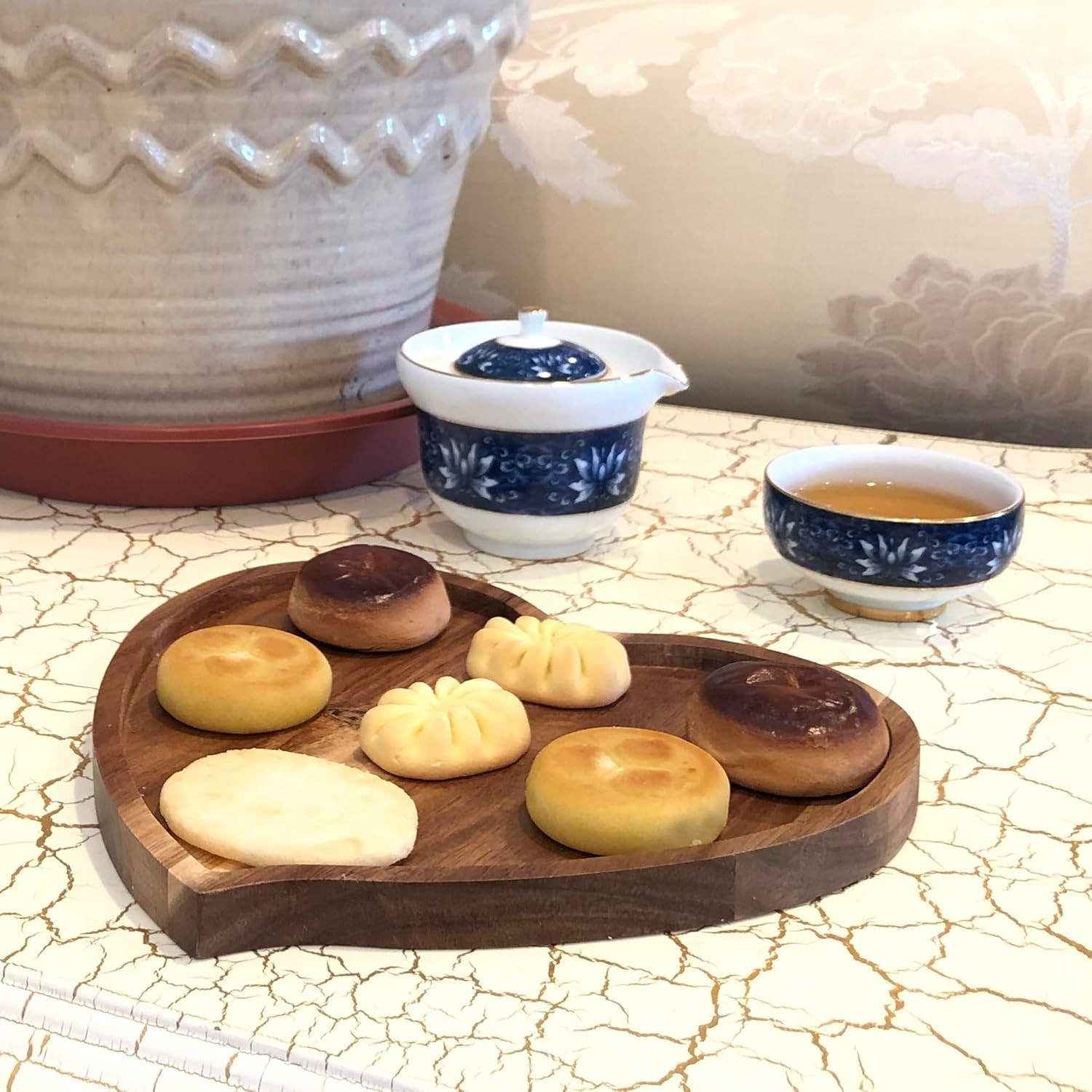 Acacia Wood Heart Shape Plate Romantic Wedding Serving Tray for Snack Cake Fr...