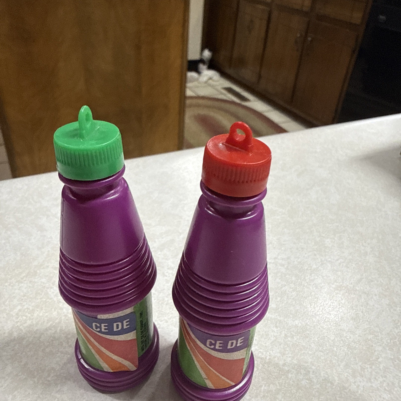 2-Vintage 1970’s CE DE SMARTIE-ADE FRUIT POWDER CANDY BOTTLE candy inside