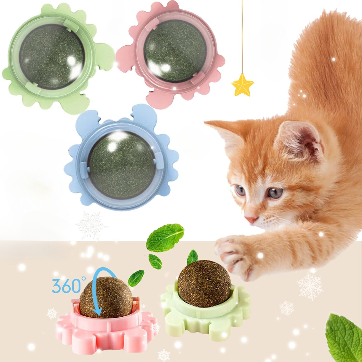 3Pcs Natural Catnip Kitten Mint Balls Safe Healthy Teeth Cleaning Dental Cat Toy
