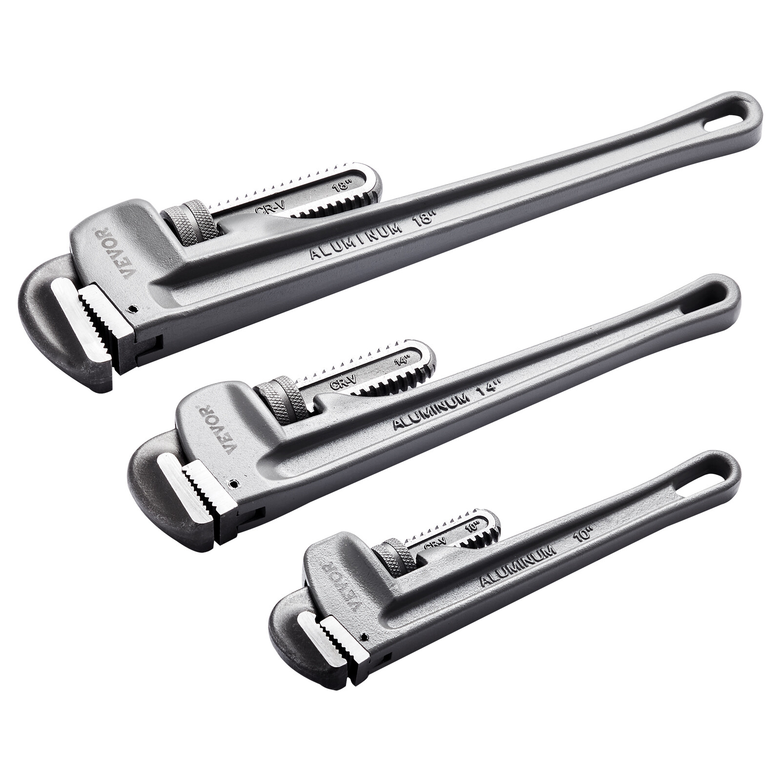 VEVOR 3PCS Aluminum Straight Pipe Wrench Set 10/14/18 in Plumbing Wrench CRV Jaw
